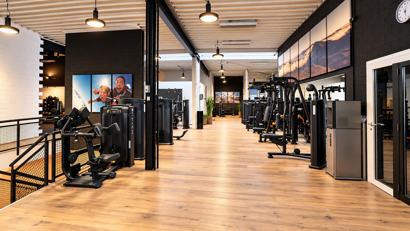 Trainingsfläche der Halle 41 mit Bergpanorama-Bildern